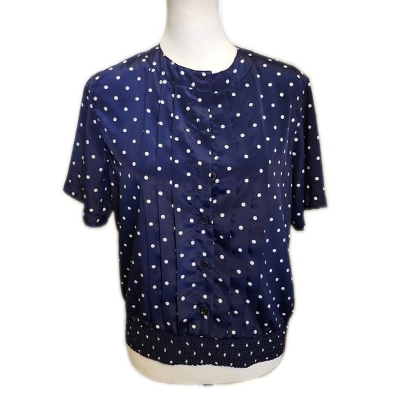 Alfred Dunner Petite Navy Blue & White Polka Dot Short Slv Blouse, 8P - Picture 3 of 9